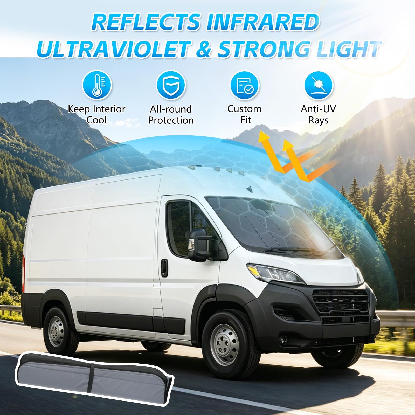 Parasoles Parabrisas Compatible con FIAT ducato/Peugeot Boxer/Citroen Jumper 2006-2026 Protector Solar Coche Plegable Interior Protección Solar UV Reflectante Anti Calor y Polvo