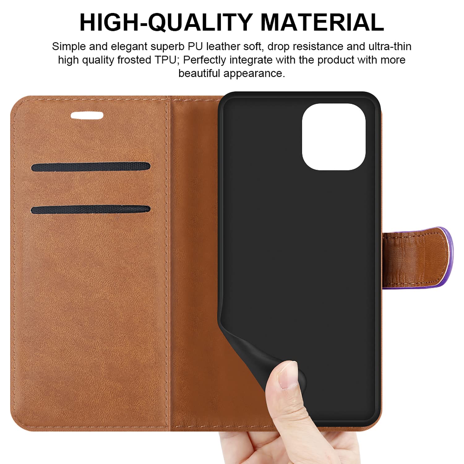 iCatchy for Xiaomi Redmi A1 Case Leather Wallet Book Flip Folio cover with Card Slots and Kickstand View for Xiaomi Redmi A1 Phone (Lilac) - Image 2