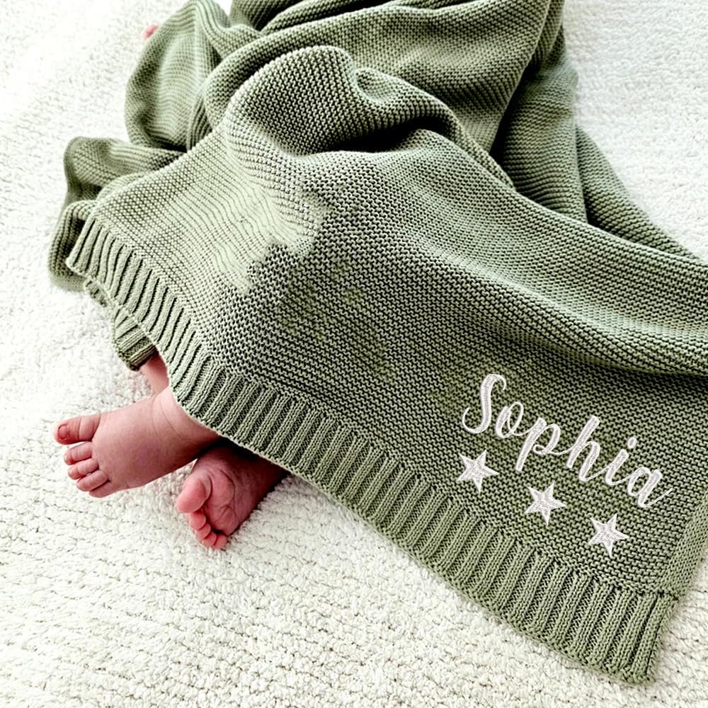 Noni Luxury Personalized Baby Blanket, Customized Baby Blanket, Custom Knit Baby Blanket, Embroidered Name Nursery Blanket, Newborn Baby Gifts, Gifts for Baby Boy, Baby Girl, Birthday, Style 3