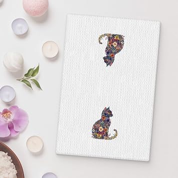 Flower Cat Kitchen Towel, Floral Cat Hand Towel for Bathroom Decor, Kitten Dish Tea Towel for Kitchen Decor, Pet Gifts for Kitten Lovers Women Girls, 16x24 Inches