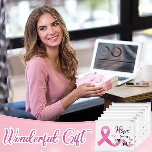 Miniatura 6 de Abbylike 150 bolsas de maquillaje para concientización sobre el cáncer de mama, bolsas de cosméticos rosadas a granel, regalos para sobrevivientes