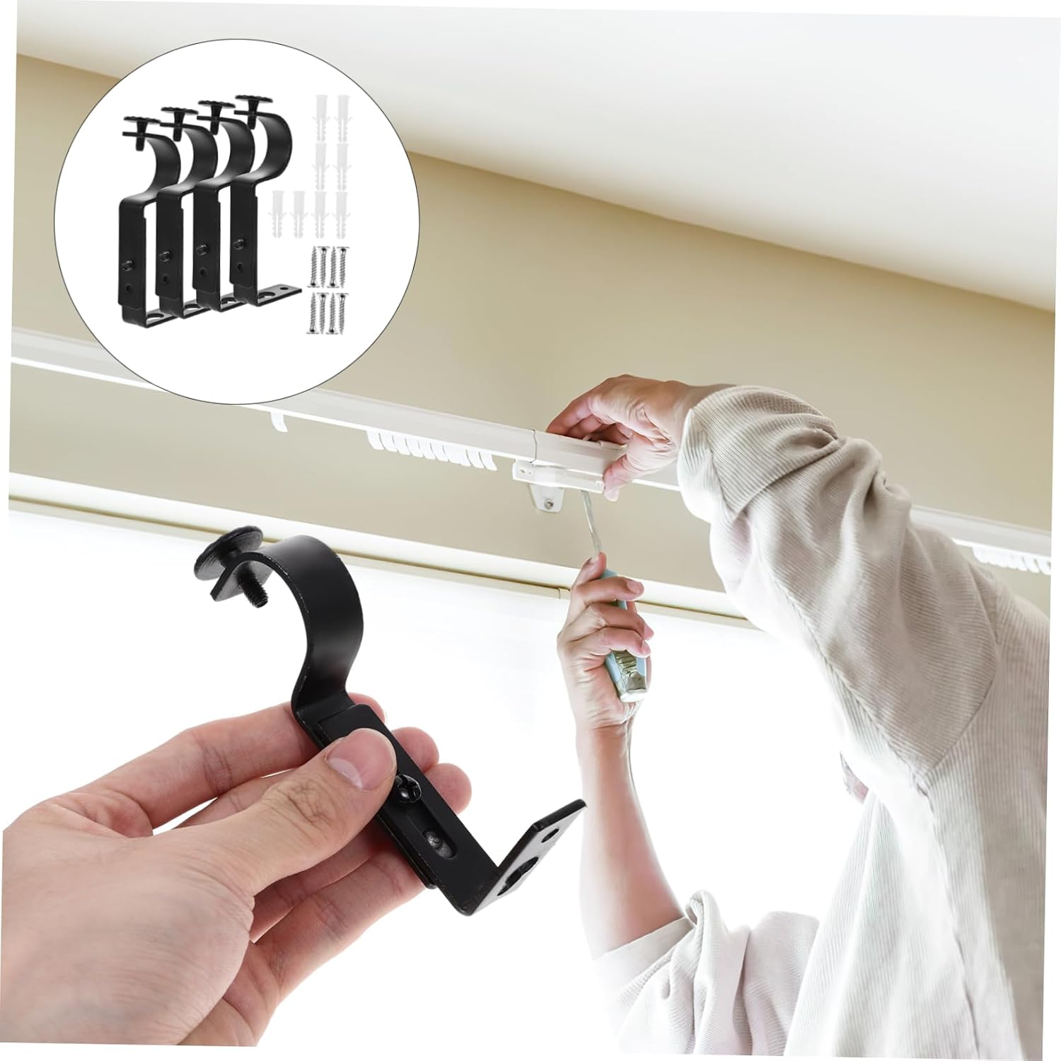 PRETYZOOM 4PCS Adjustable Curtain Rod Brackets for Wall Mount Extendable Curtain Support Holders Heavy Duty Hardware for Drapery Installation