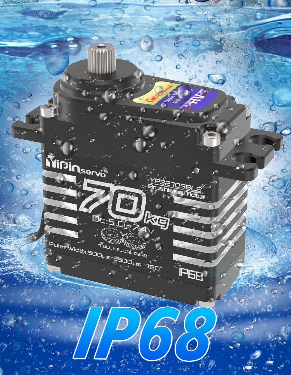 70kg Digital Servo 8.4V Alta Torgue Impermeabile IP68 Brushless RC Servo Motore Acciaio Elicoidale Gear con 25T Servo Braccio 1/5,1/6, 1/8, 1/10 RC Giocattoli Auto/Robot/Barca/Arduino