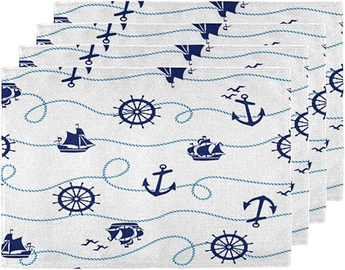 Miniatura 1 de Anchors Interesting Style Placemats Set of 4 Table Mats Washable Placemat Waterproof Place Mats for Party Home Dining Table Decor 18x12 in