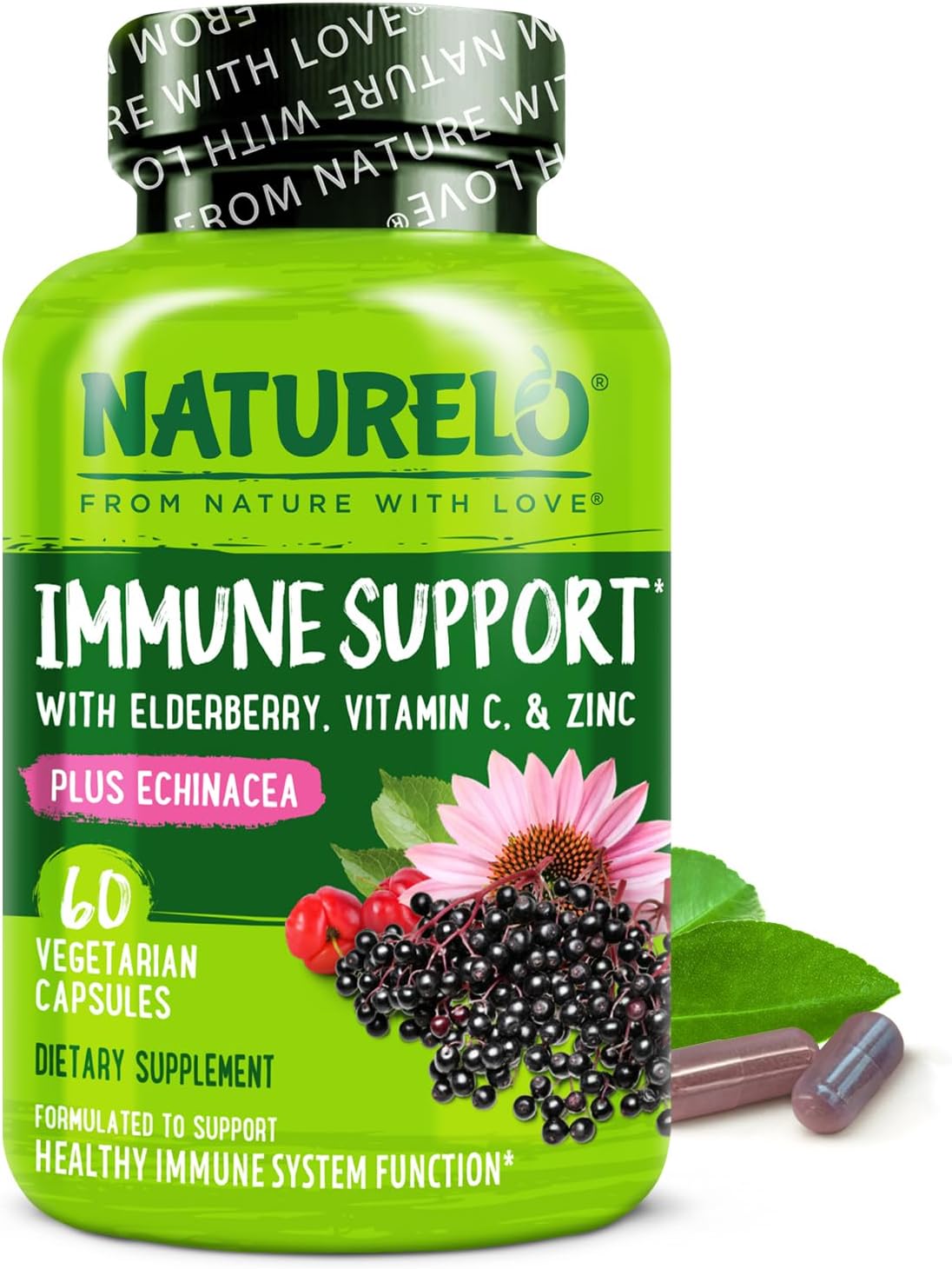 Immune Support – Vitamin C, Elderberry, Zinc, Echinacea – Natural Immunity Boost w/Antioxidant, Herbal & Mineral Defense - 60 Vegan Capsules