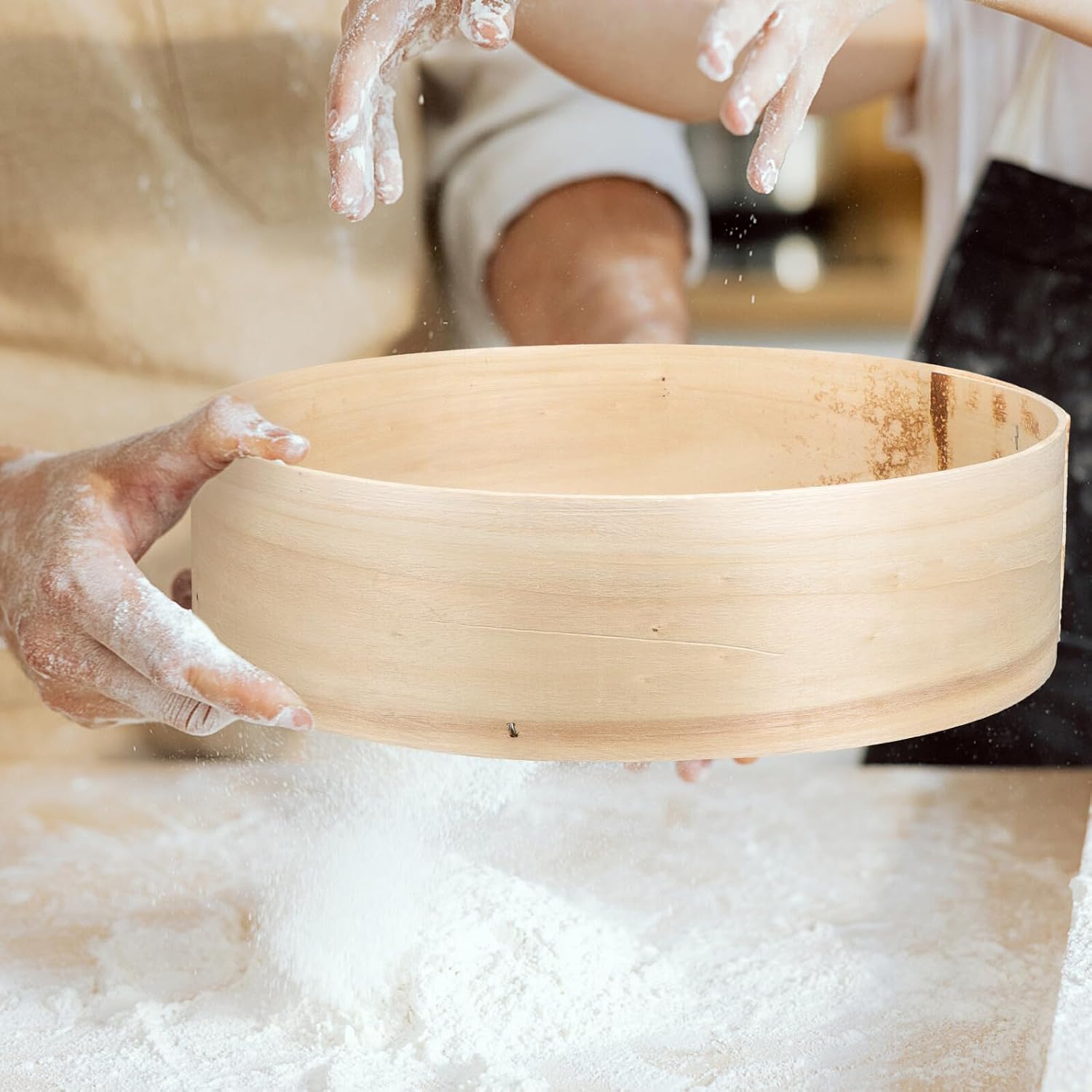 Wooden Flour Sieve round Shape Fine Mesh Sifter for Baking