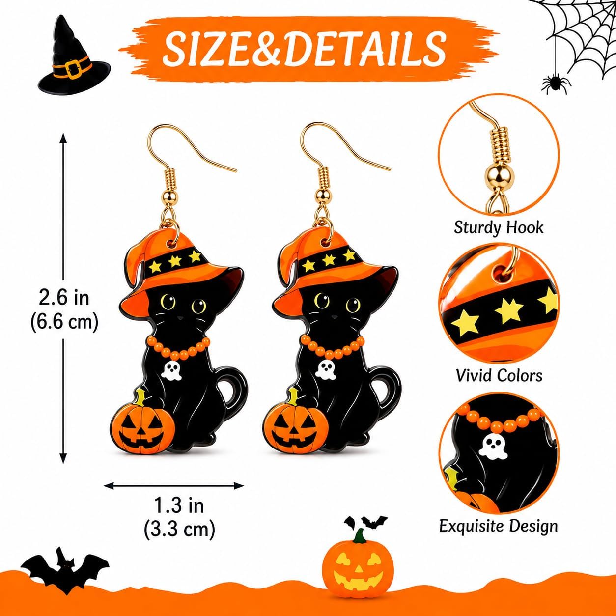 NovaStl Halloween Earrings for Women Black Cat Witch Hat Pumpkin Stainless Steel Dangle Earrings Cute Halloween Jewelry Costume Outfit Accessories image 2