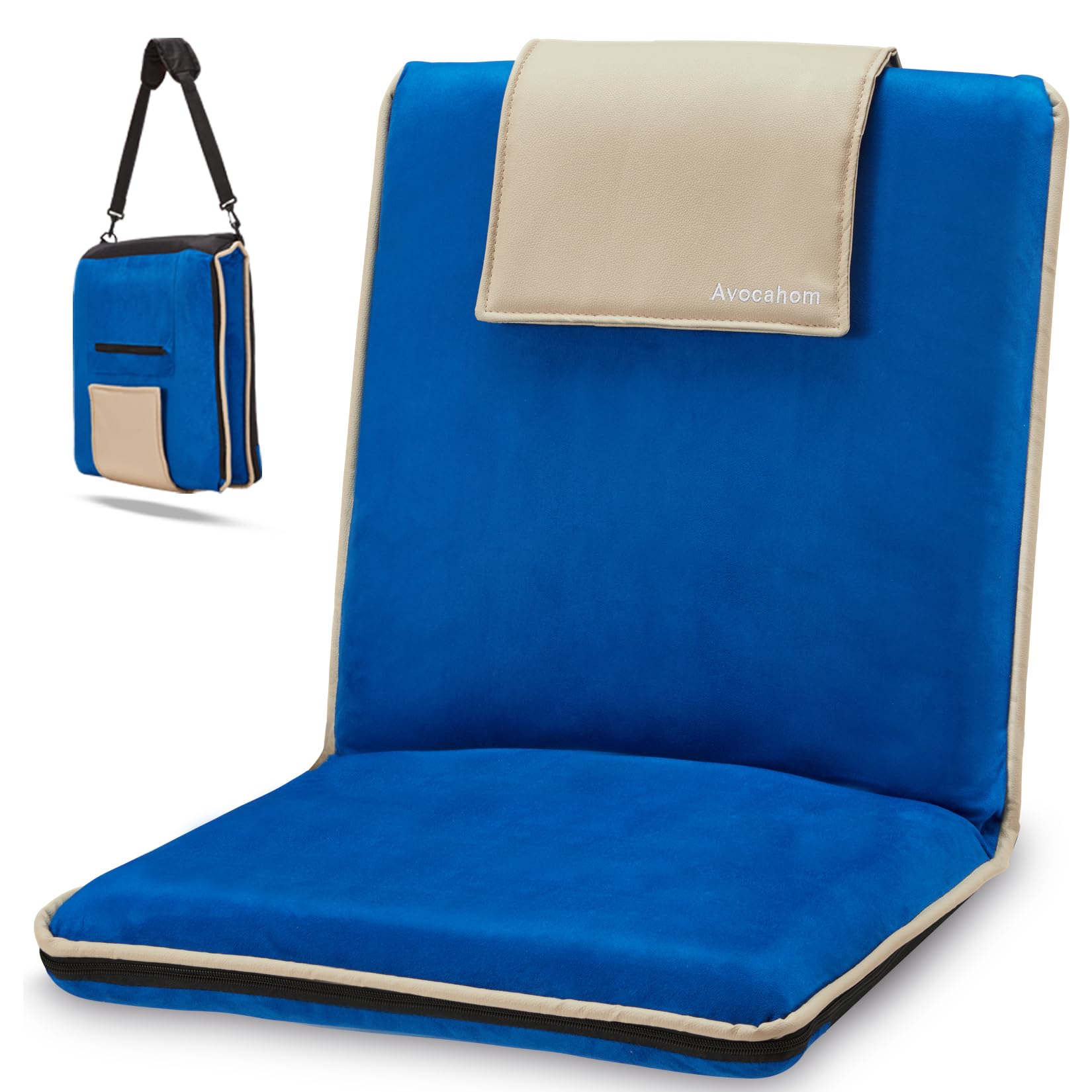 Besunbar Folding Meditation Floor Chair with Back Support for Adults, Padded Japanese Floor Chair with 6 Adjustable Position for Seating, Gaming, Reading, Watching & Yoga, Royal Blue