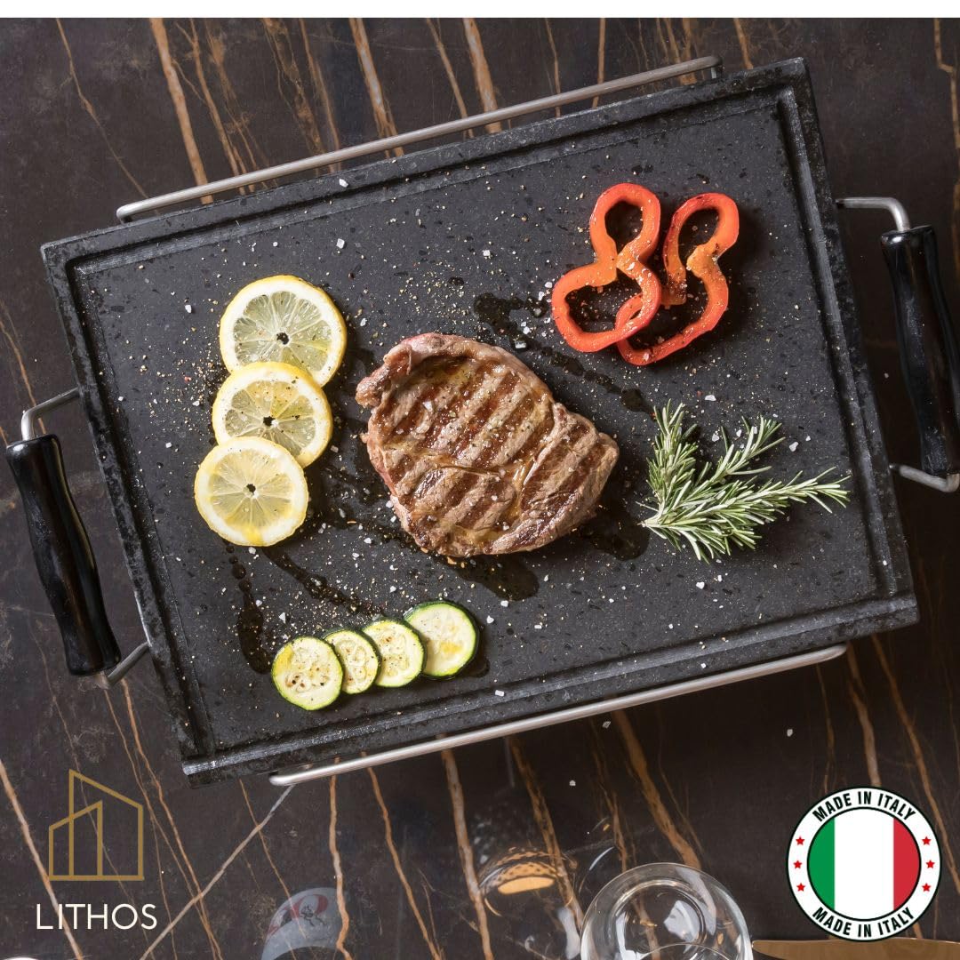 PIASTRA PIETRA LAVICA OLLARE + TELAIO INOX 39 X 35 X 2 PER PIZZA FORNO A GAS ELLETRICO BARBECUE REFRATTARIA PER CARNE BISTECCHIERA ANTIADERENTE