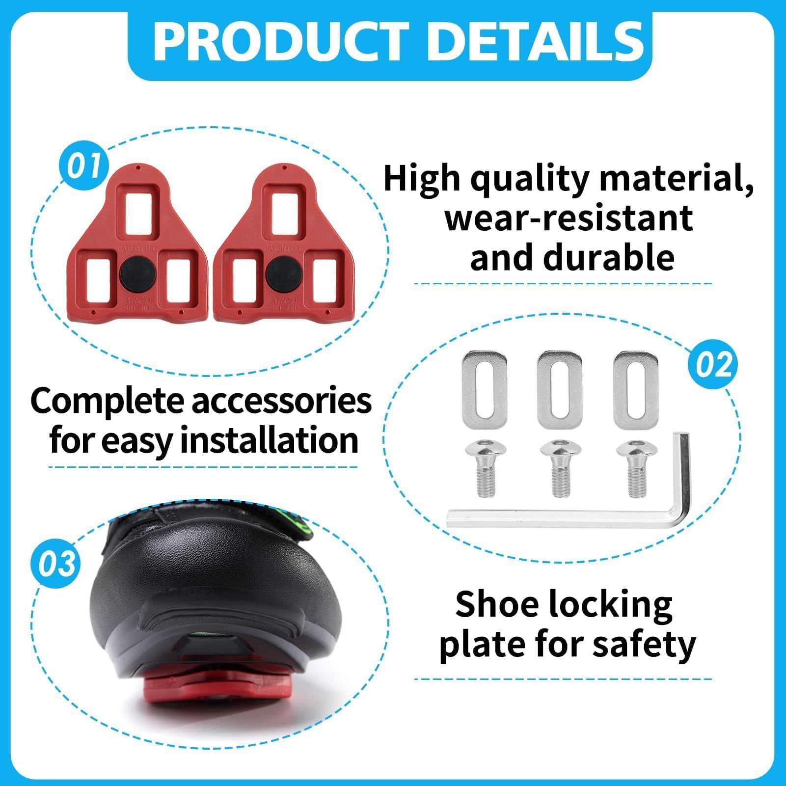 Tacchette Per Pedali Bici Da Corsa - Compatibili Con Look KEO E Peloton, Antiscivolo, Rosse - Foto 13