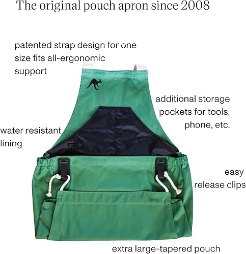 Miniatura 5 de Roo - Delantal de jardinería con bolsillos y cosecha, bolsa de recogida, ajustable, resistente al agua, lavable, lona de algodón