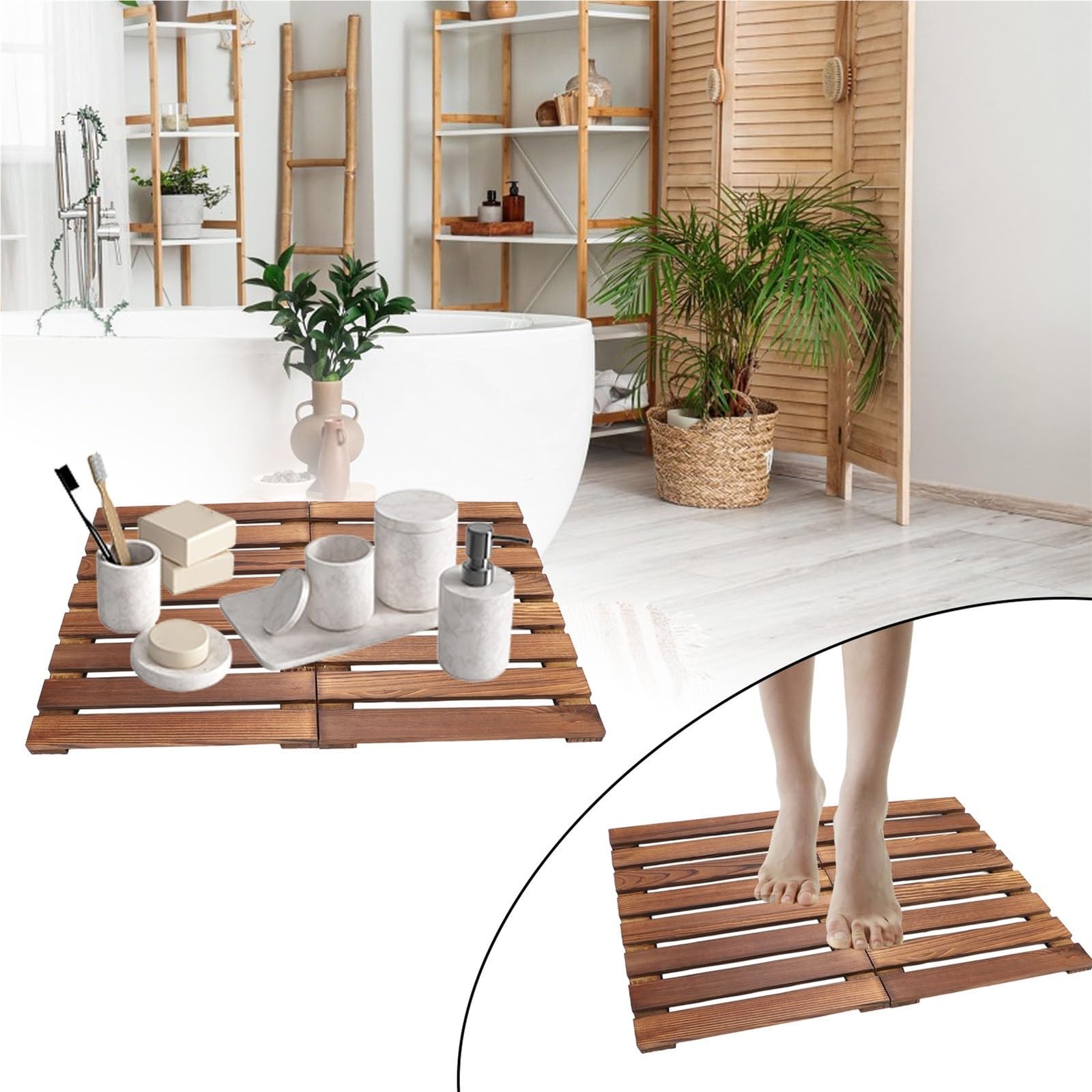 Tappetino da bagno pieghevole in legno, doccia, bagno, versatile, for uso interno ed esterno, pavimento for spa, sauna, piscina