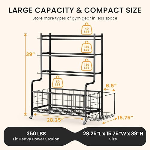 Miniatura 5 de Soporte para mancuernas, soporte de pesas para gimnasio en casa, soporte de pesas para mancuernas, esterilla de yoga y pelotas, todo en uno con