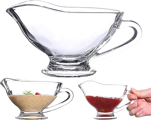 Juego de 2 salsas de vidrio para salsa, 7 onzas con asa, utensilios de cocina para servir para comedor, salsas calientes, aderezo para ensaladas,