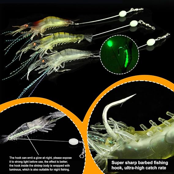 Artificial Silicone Soft Bait Set Luminous Swimbait Shrimp Fishing Lure with Hooks Fishing Tackle Freshwater/Saltwater