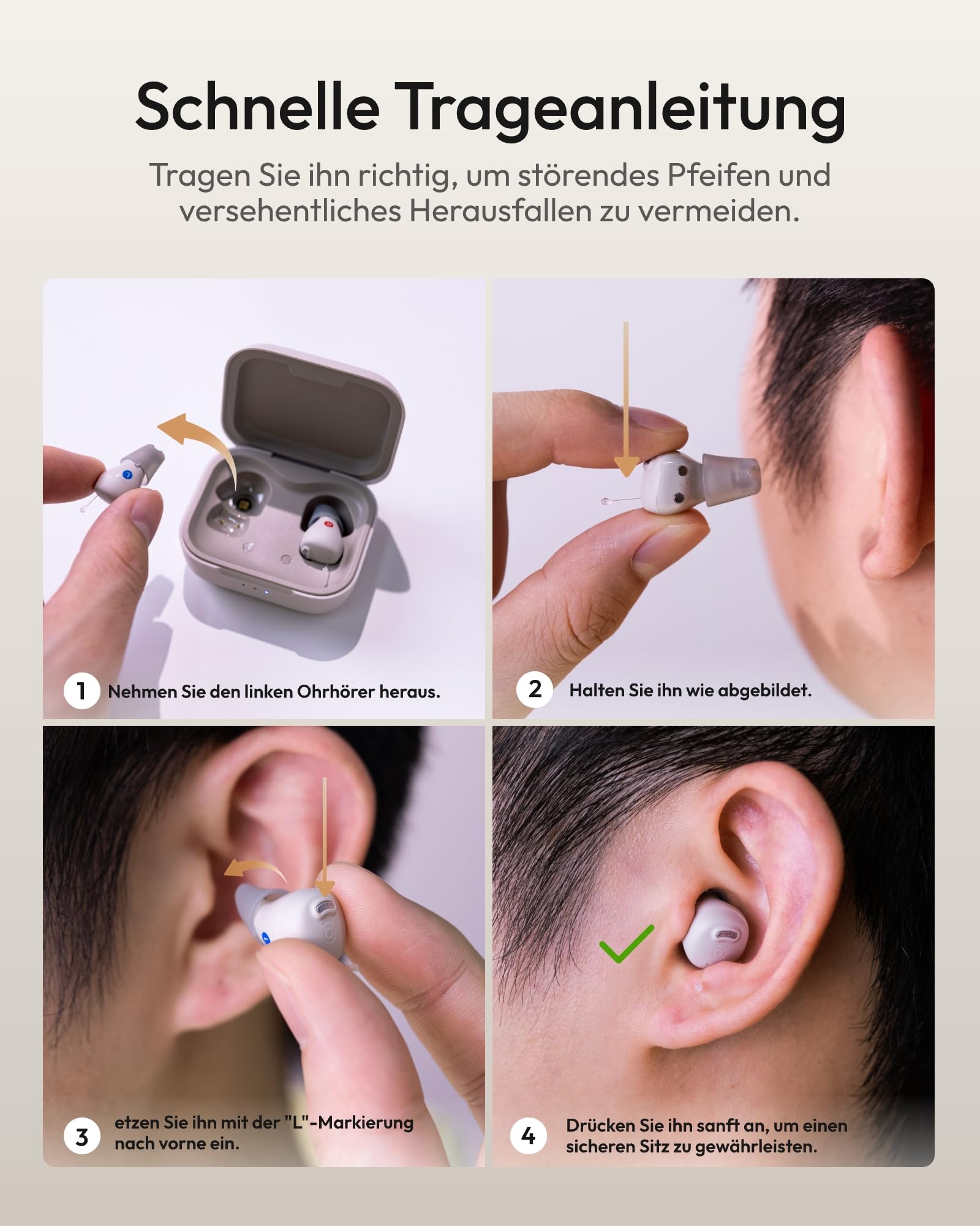 Nano Sound-Verstärker (Kein Bluetooth/App), Ein-Knopf-Steuerung mit Ladecase, 3 Klangmodi, für leichte bis mittlere Hörbedürfnisse, 54h Akku, Polarstern
