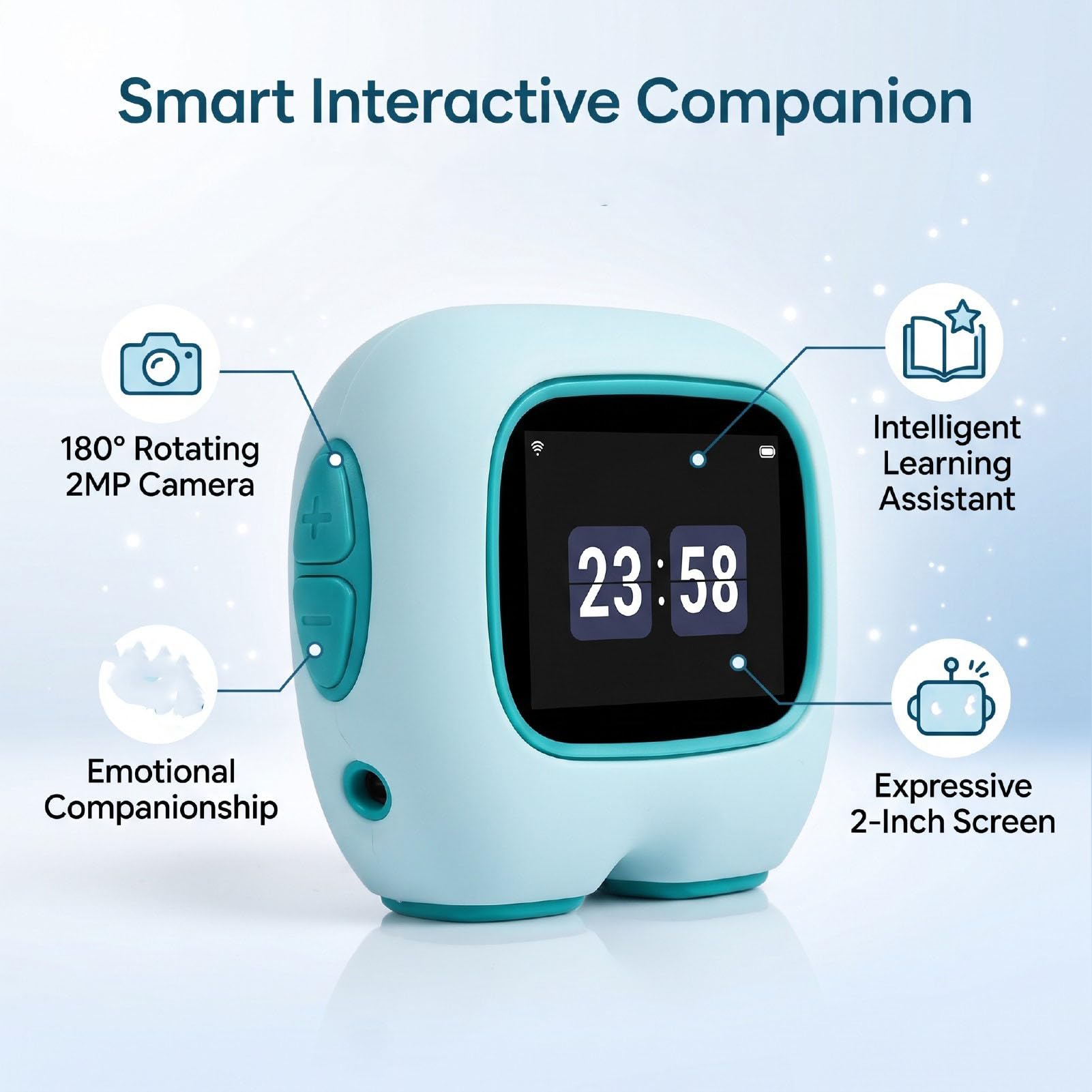 Fockety Robot con IA, Robot Interactivo con 40 Tonos de Voz y batería de 1500 mAh, 8 x 7 x 3,8 cm. Mascota electrónica Recargable de Escritorio, Asistente de Aprendizaje para niños