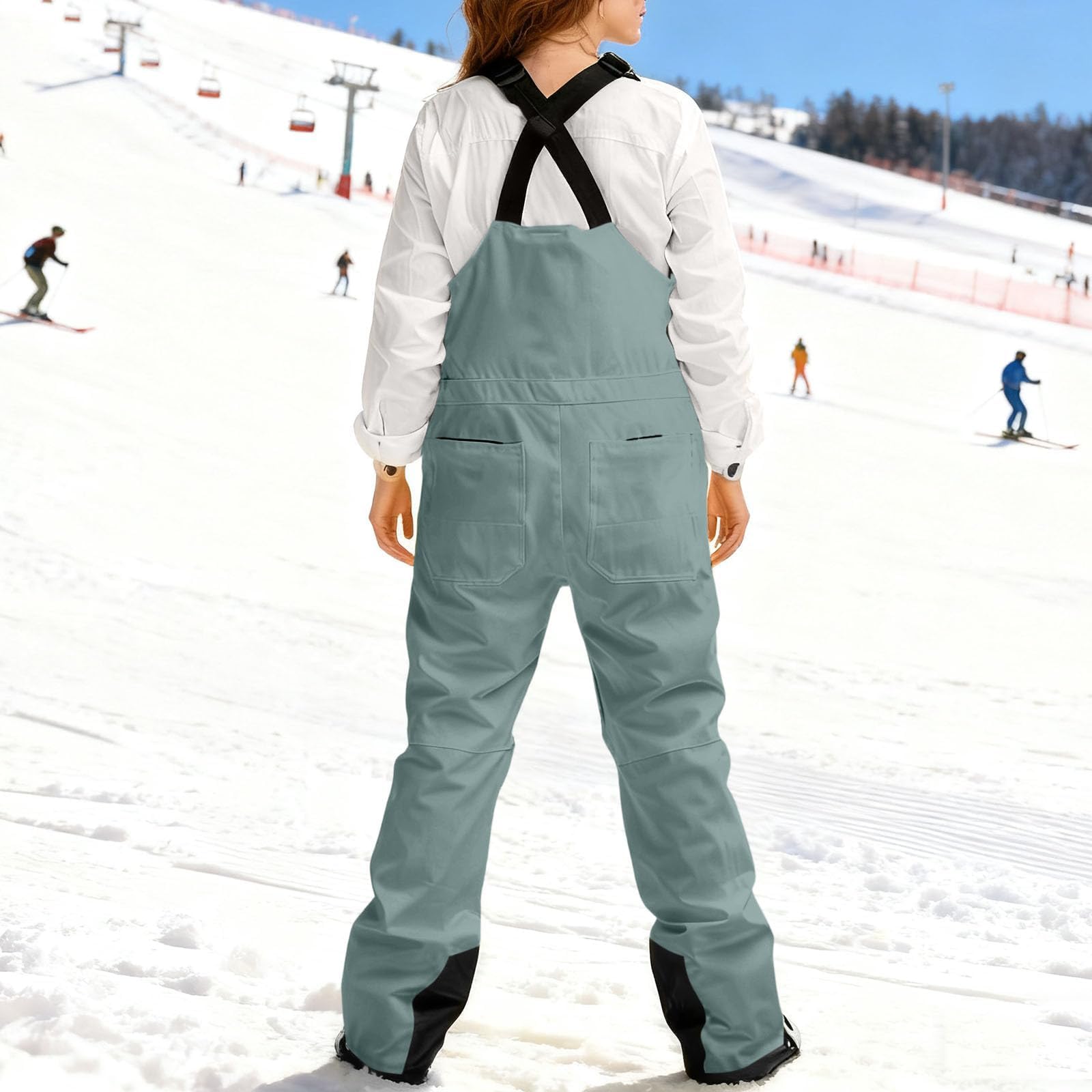Skianzug Damen, Skihose Damen Jumpsuit Outdoor Skianzüge Thermohose Baggy Skioverall Randonnee Einteiler Anti Coupure Skihose Snowboardhose Winterjacke