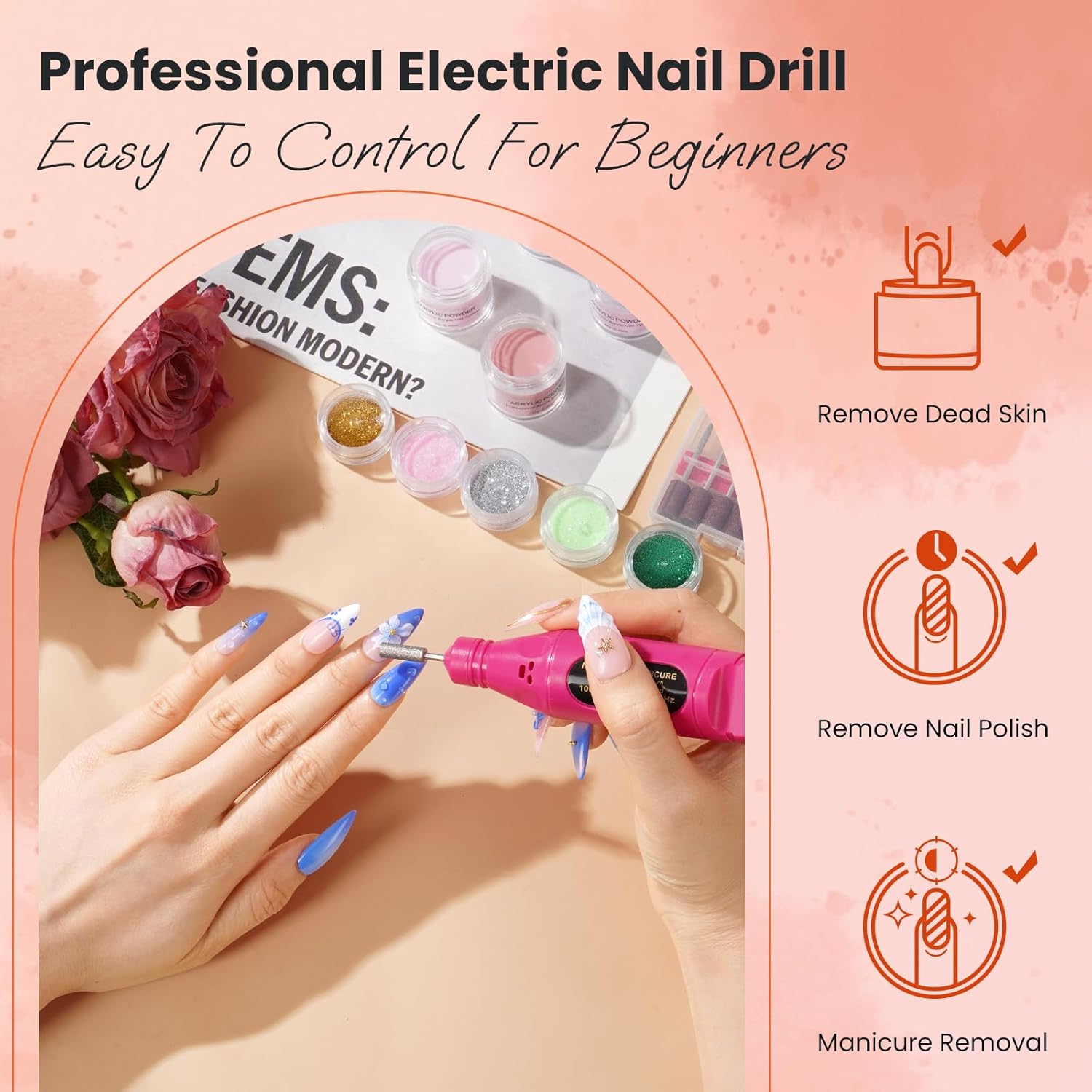 Nail Kit for Beginners with Everything: Acrylic Nail Set Professional Drill Powder Liquid Starter Kits with U V Lamp in Cosmetic Gift Bag for Women Salon Home(Pink)