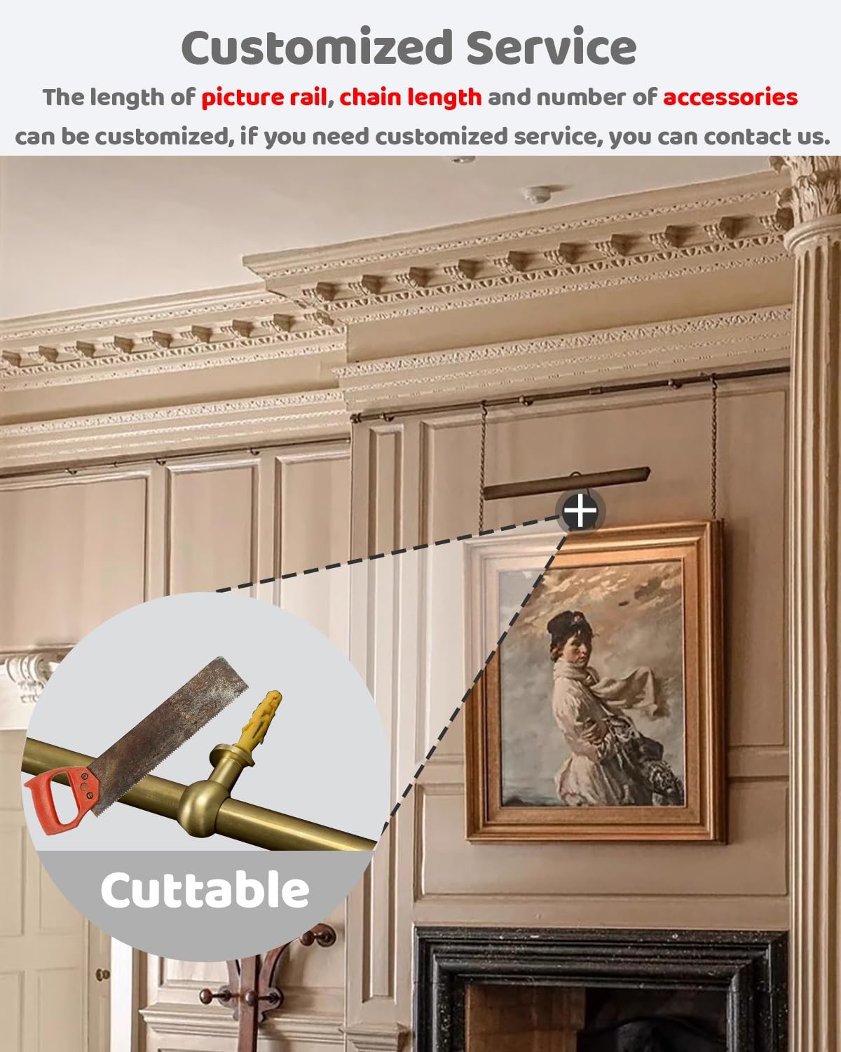 Binario per Quadri Wall Brass Picture Hanging System for Art Gallery, Wall Mount Artwork Display for Kids Art, Decorative Adjustable Suspension Cable Kit Supports(35.4inch/2.9ft)
