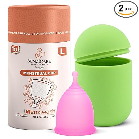 Senziwash Sterilizer Case With Truecup Large Reusable Menstrual Cup|Portable Cleaning Container & Microwave Steamer (Sterilizer Case (Green) + Large),Pack of 2 Count