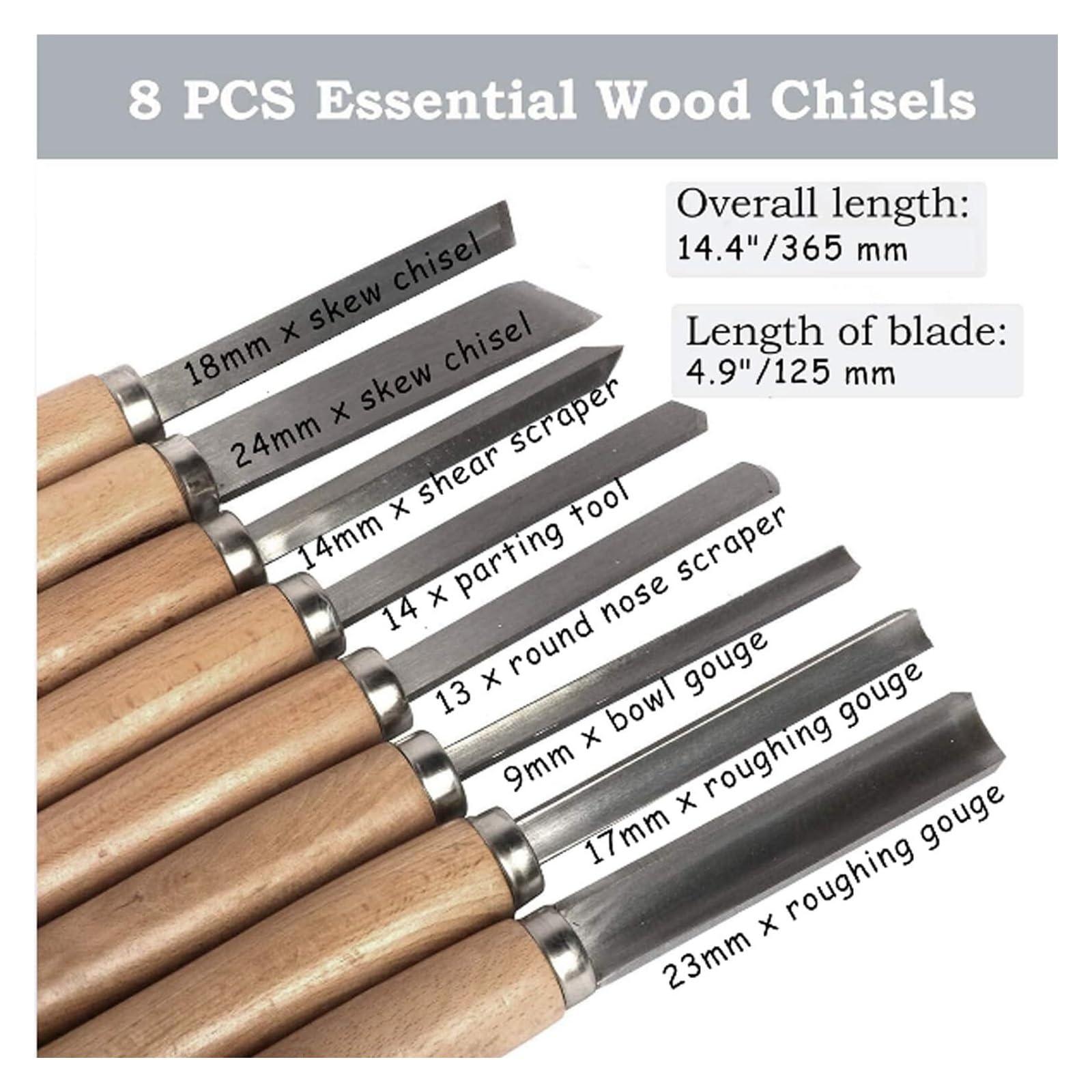 Cinceles para Madera, Juego de 8 cinceles para torneado de Madera, cinceles para Torno de Madera, Kit para Recortar, Afeitar, Hacer jarrones y Cuencos para Artistas