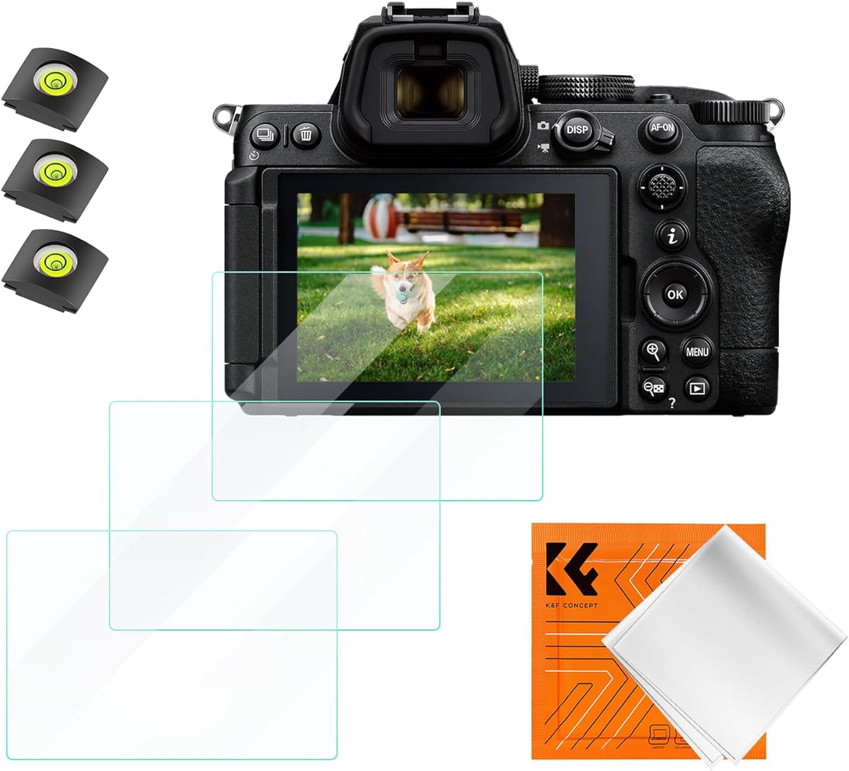K&F CONCEPT 3 Pack Camera Screen Protector Compatible with Nikon Z 5II/ Z50 II/Z5/ZF/Z6 III/Z6/Z7/Z6 II/Z7 II, 0.3mm 9H Hardness Tempered Glass Cover Anti-Scratch Bubble-Free & Hot Shoe Cover