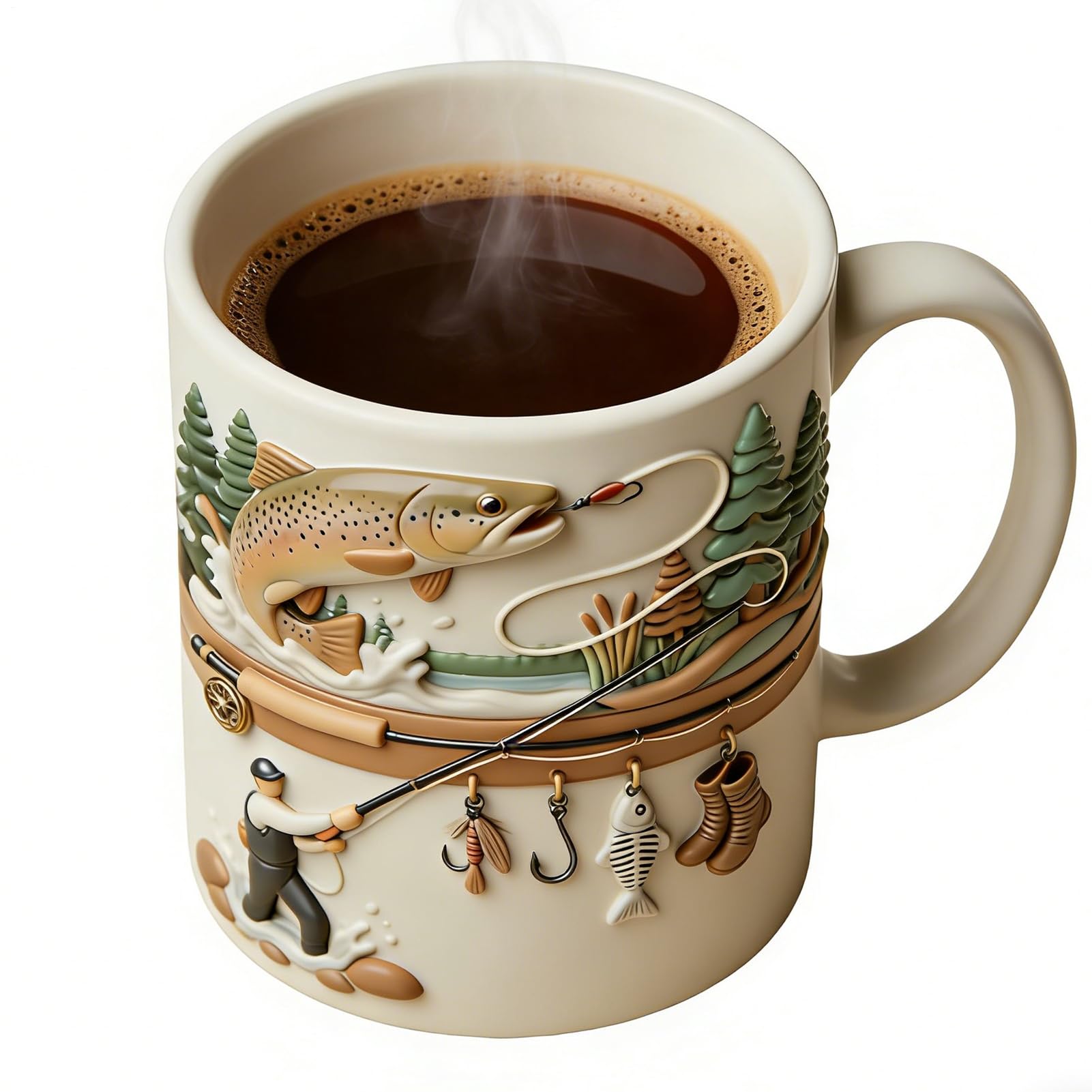 Ruwshuuk Fishing Mugs for Men - 350ml Ceramic Funny Novelty Drinkware - Ceramic Coffee Mugs,for Picnic Outdoor Camping Hiking Adventure Campfire Water Tea Whiskey Beer Game Home Party
