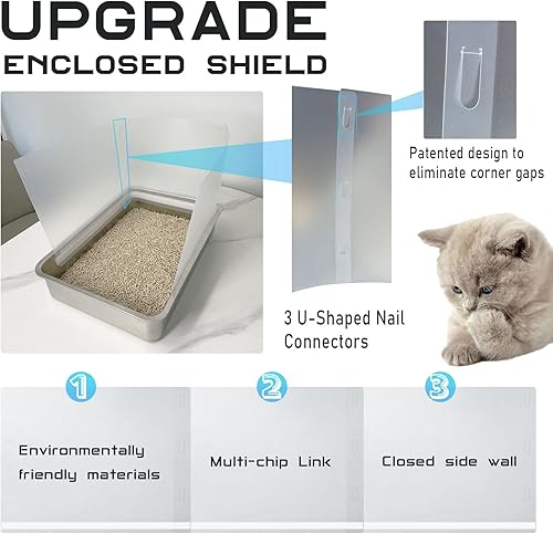 Miniatura 2 de Caja de arena para gatos de gran tamaño, 3 unidades, escudos para orina de lado alto, fácil limpieza, protección antisalpicaduras, caja de arena no