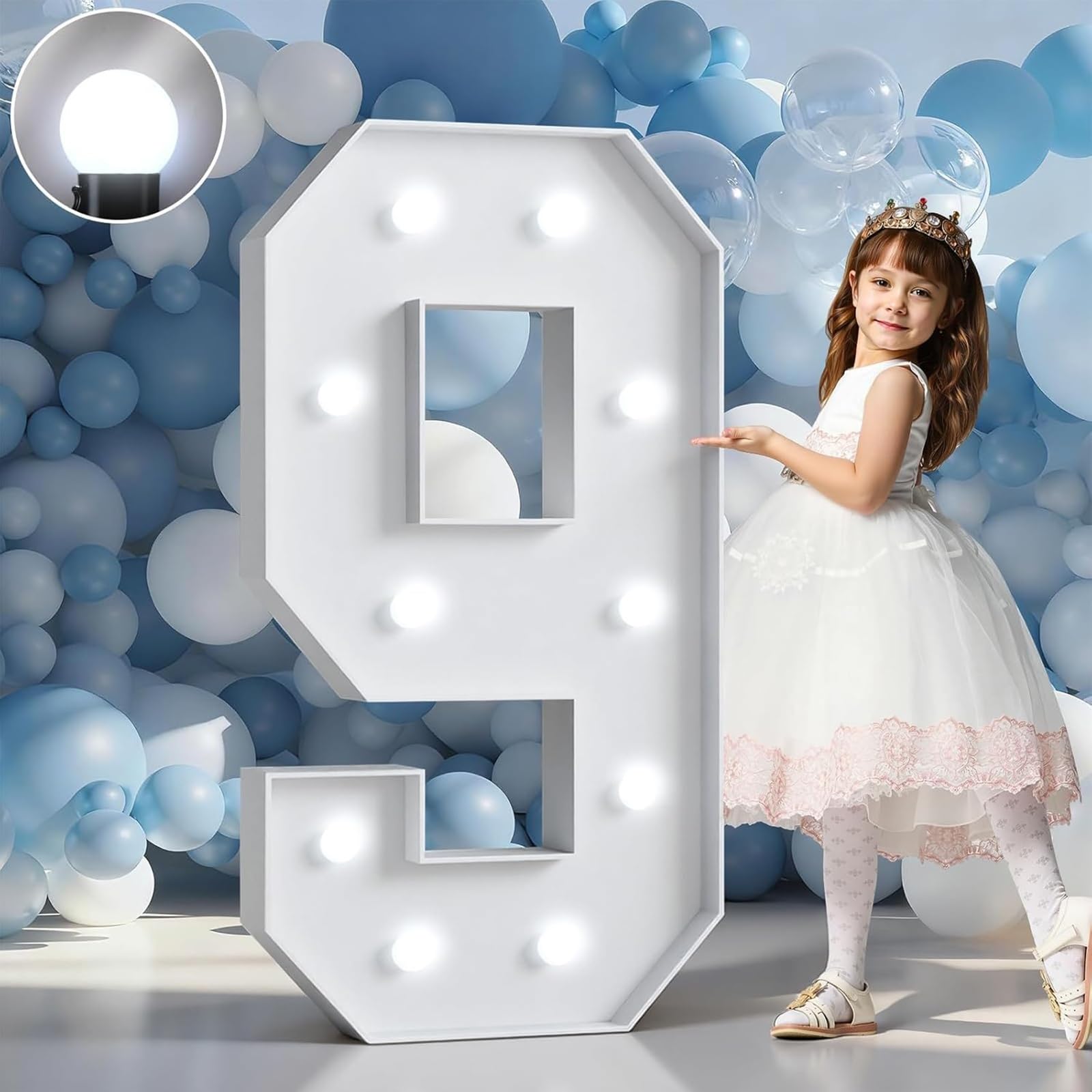 Marquee Numbers LED Light Up Sign Birthday Party Decoration(Number 9,3.3FT/100CM)
