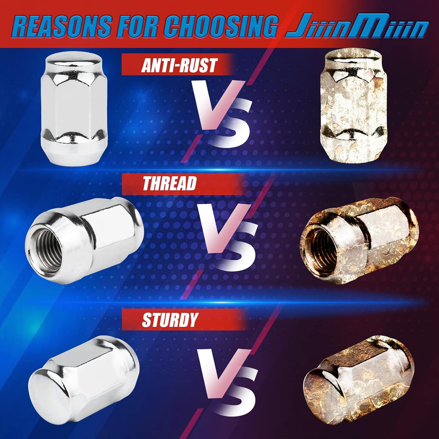 JiiinMiiin M12x1.25 Chrome Lug Nuts with Cone Seat, 20PCS with 1 Socket Key image 5