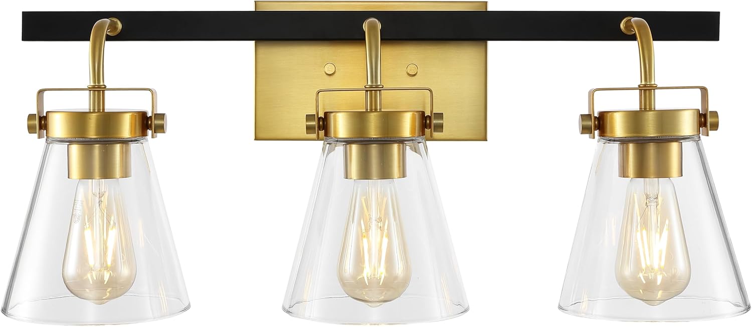 SAFAVIEH Lighting Collection Rayney Chrome/Black 3-Light Wall Sconce Light Fixture, Glass Shade Ideal for Bathroom, Vanity Over Mirror, Entryway, Foyer, Hallway, Living Room (LED Bulbs Included)