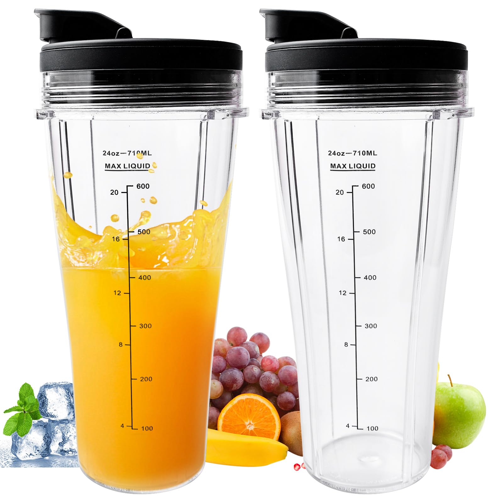 Set di 2 pezzi di ricambio per bicchieri, per Ninja, 710 ml, bicchieri di ricambio per mixer Ninja, tazza di ricambio con coperchi per mixer Ninja, SS100, SS101, SS300