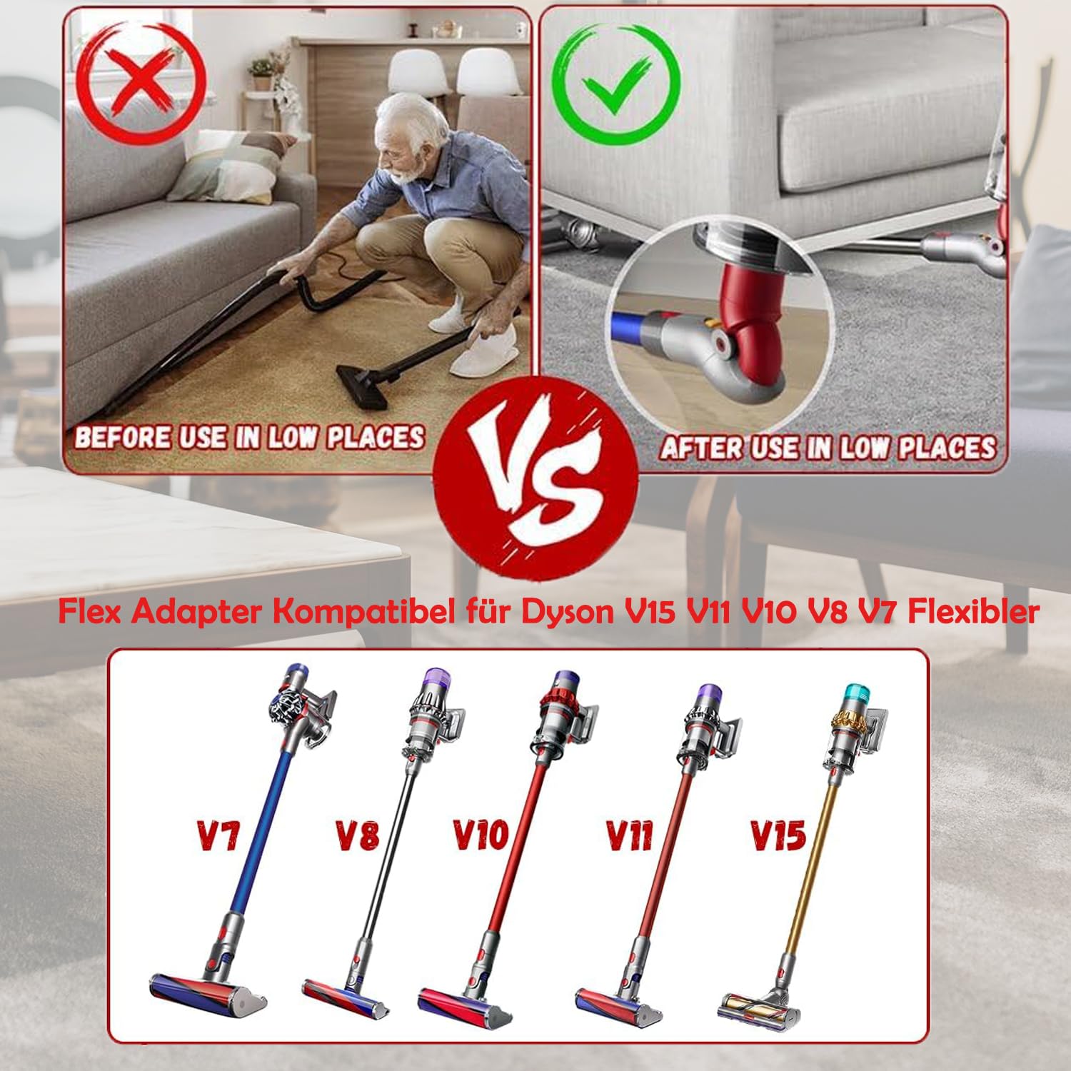 Fictezlove Adaptador de liberación rápida para Dyson V7, V8, V10, V11 y V15 Aspiradora, Adaptador Flexible de Bajo Caudal — view 6