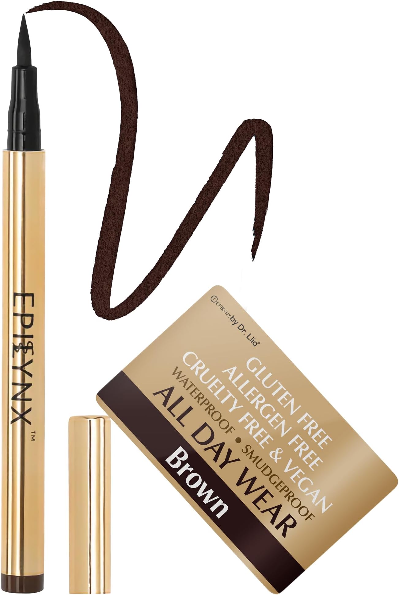 EPILYNX Liquid Eyeliner, Waterproof Hypoallergenic Vegan, Brown - 2mL | Liquid Eyeliner: Fine Brush Tip, Waterproof & Smudge-Proof, Vegan, Cruelty-Free, Gluten-Free, Brown 2mL