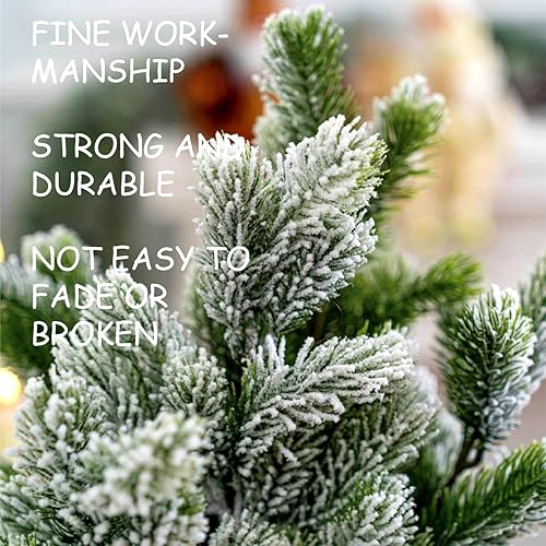 Miniatura 4 de 16 púas de pino artificial flocado de 11.4 pulgadas, ramas de pino artificial de bosque de nieve, ramas de árbol de vegetación falsas, hojas de