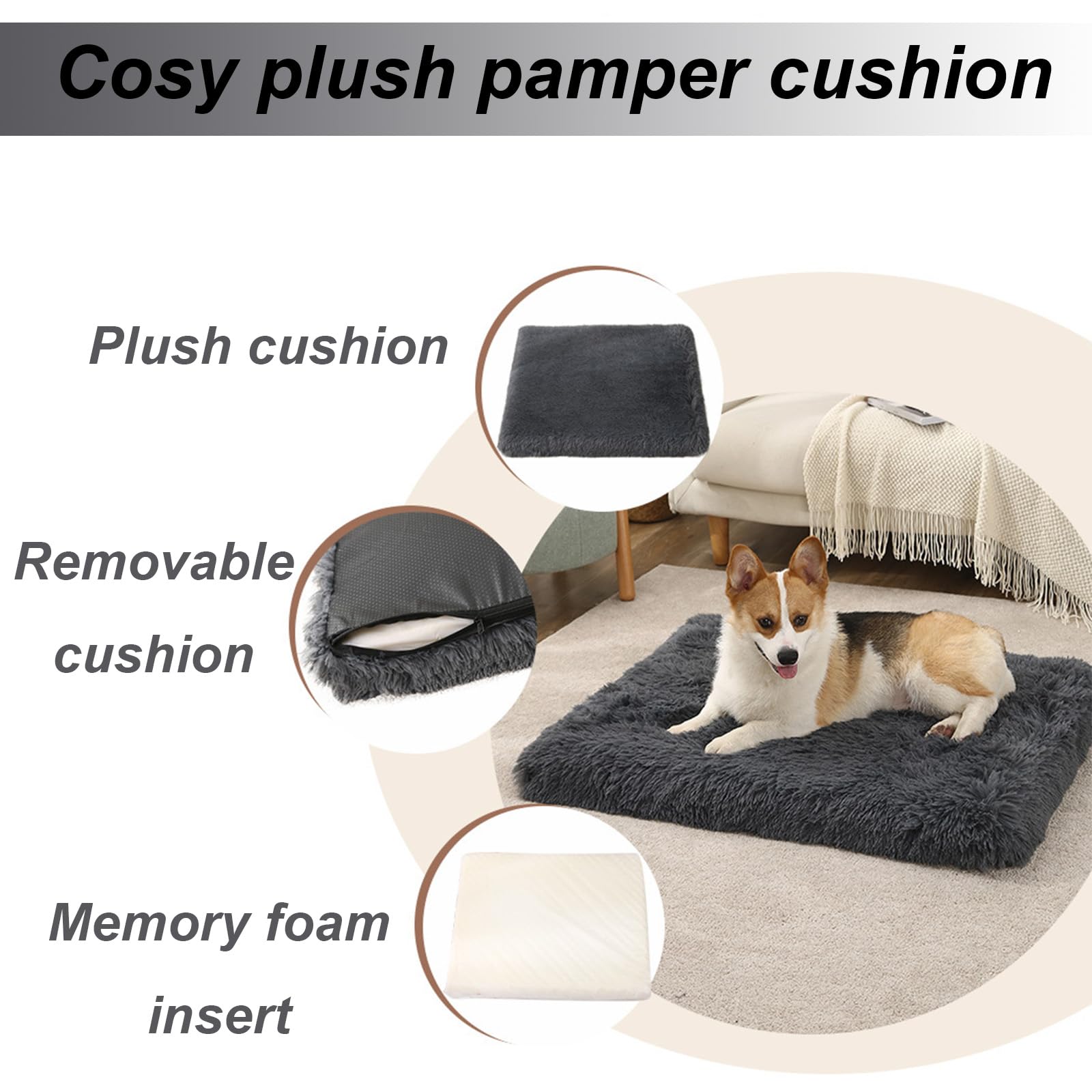 Plüsch Hundebett Für Große Hunde & Katzen – Waschbar, Rutschfest, Mit Spielzeug, In Rouge, 90x70 Cm