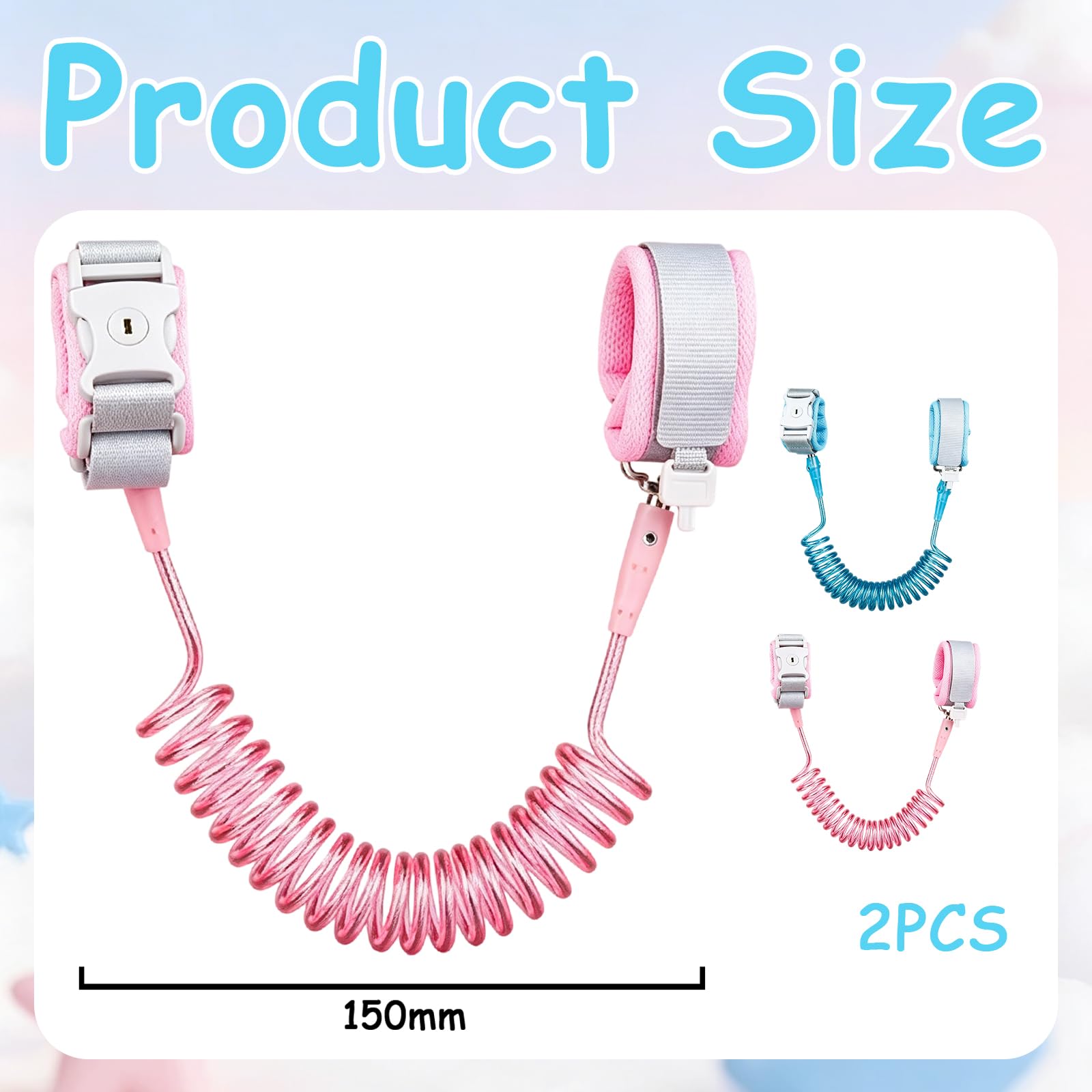 2 Pcs Toddler Harness, Toddler Reins for Walking 1-3 Years, Baby Harness for Walking, Child Wrist Strap Safety, Crowded Public Safety Prevention, Travel and Airport Navigation, 150mm x 20mm — view 2