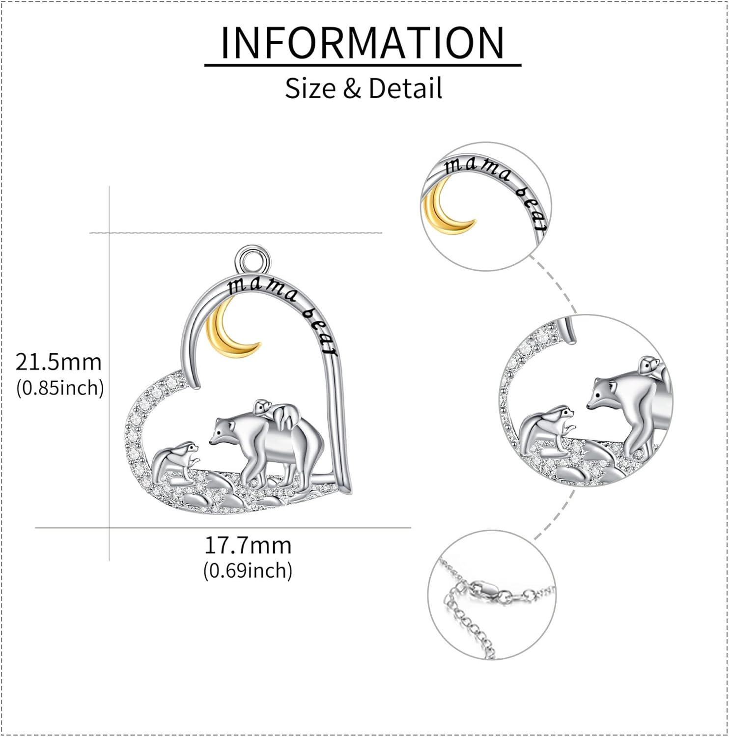 Mama Bear Necklace Sterling Silver Heart Pendant Bear Animal Jewelry for Women Mom - Image 5