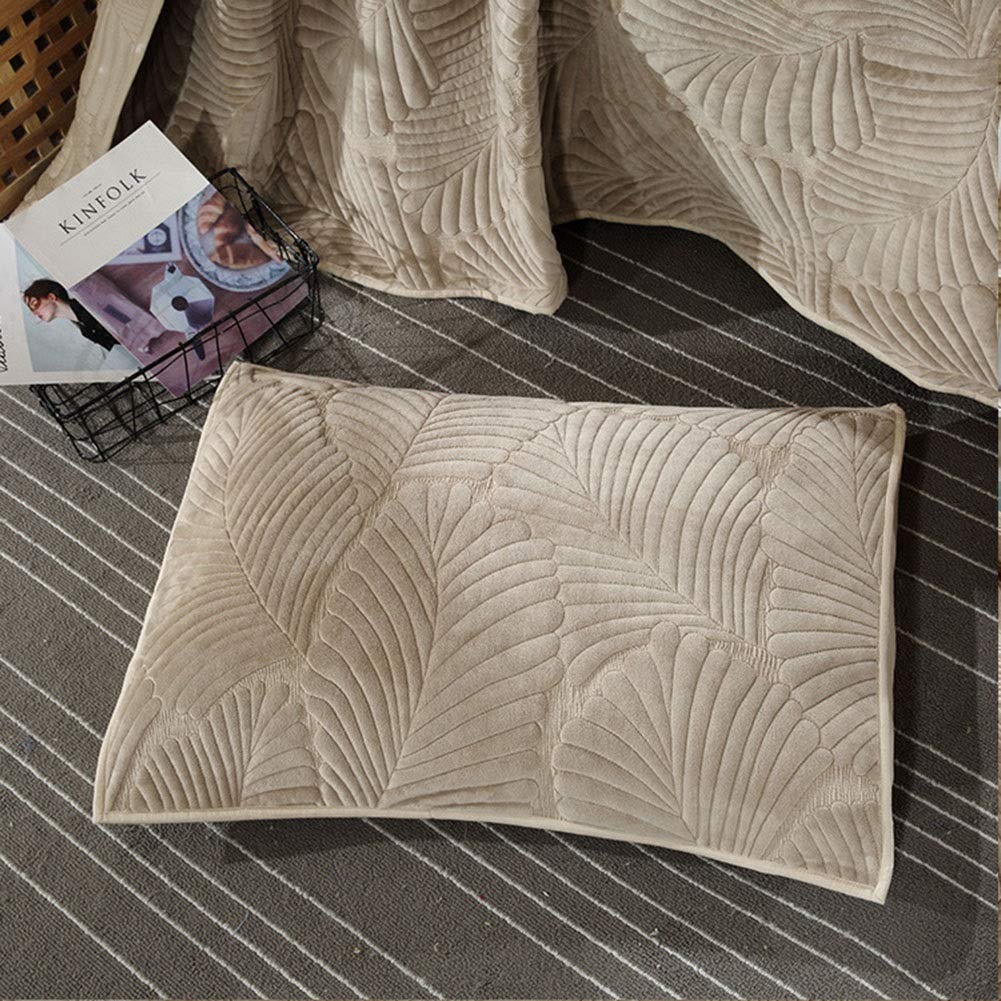 Gesteppte Tagesdecke 3-teilige weiche Plüschdecke Doppelbett Steppdecke Bettüberwurf mit Bananenblattmuster und 2 Kissenbezügen(Khaki,270 * 234cm)