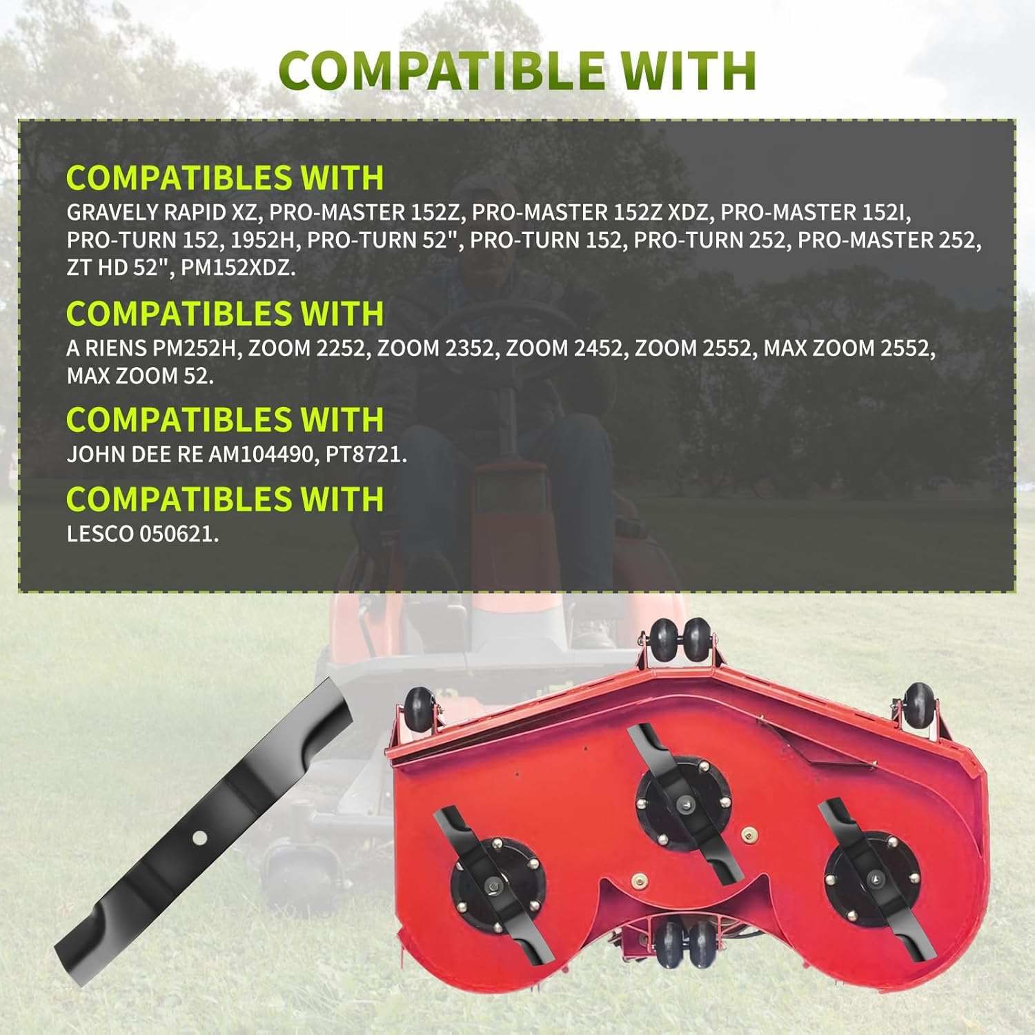 00450300 Hi Lift Mower Blade Compatibles with 52" Deck, 00273100 High Lift Blade Compatibles with Gra vely Pro Turn 152 w, Pro Master 152Z, Replaces for 04916400, 038-3000-00, 3 Pack