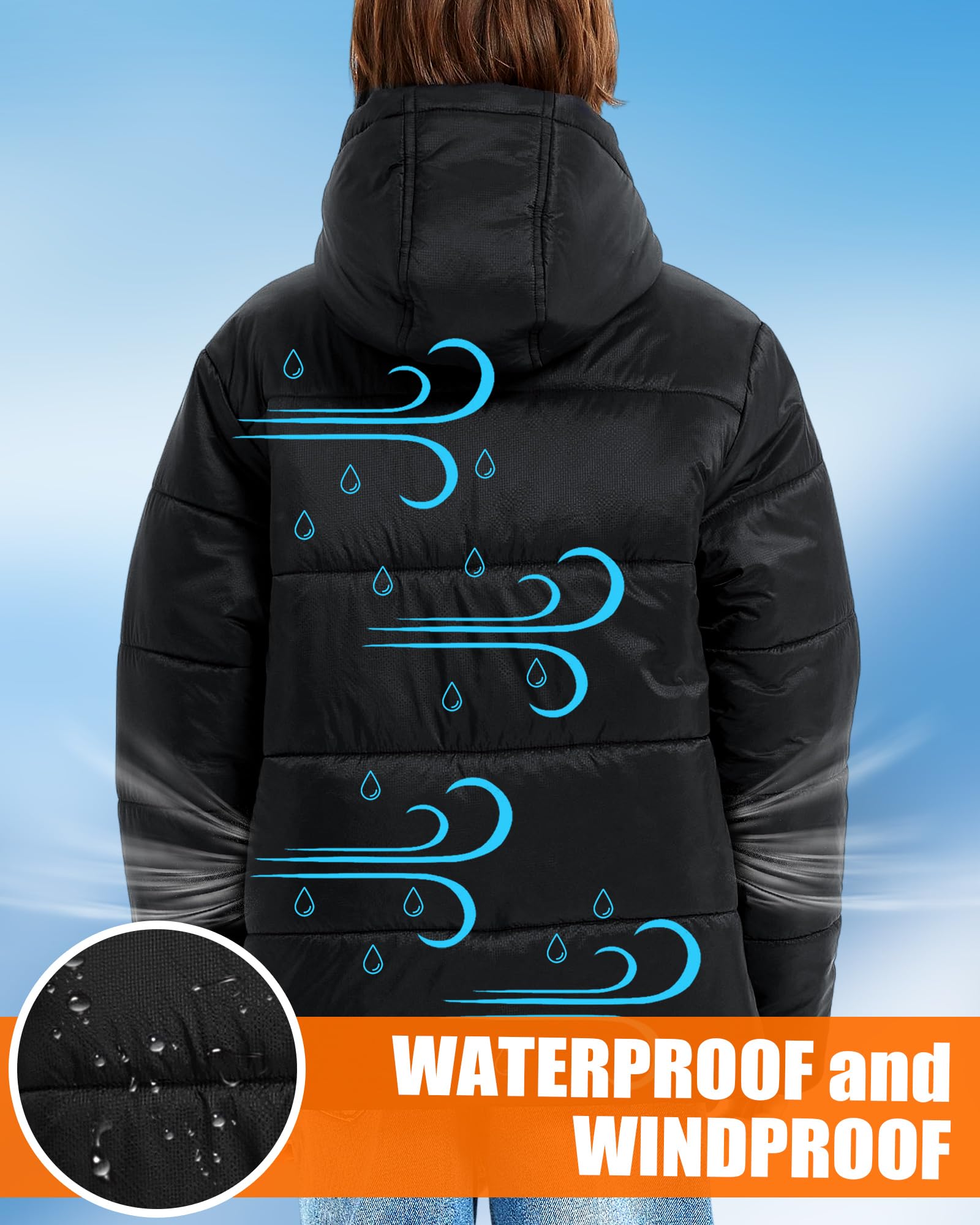 CYCYHEAT Chaqueta térmica para niños y niñas, chaqueta térmica con capucha, calentador de cuerpo con batería, ropa térmica para esquí