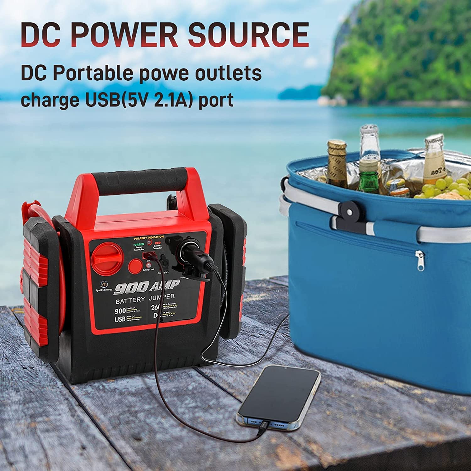 Arrancador de batería portátil con inflador de neumáticos, Paquete de Refuerzo de batería automático de Pico 900, Caja de Salto supersegura de 12 V, Banco de energía portátil con Puerto USB