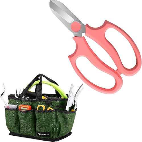 Bolsa de mano de jardinería de 14 pulgadas y tijeras florales Housolution de acero premium, tijeras de podar de jardín de acero de primera calidad,