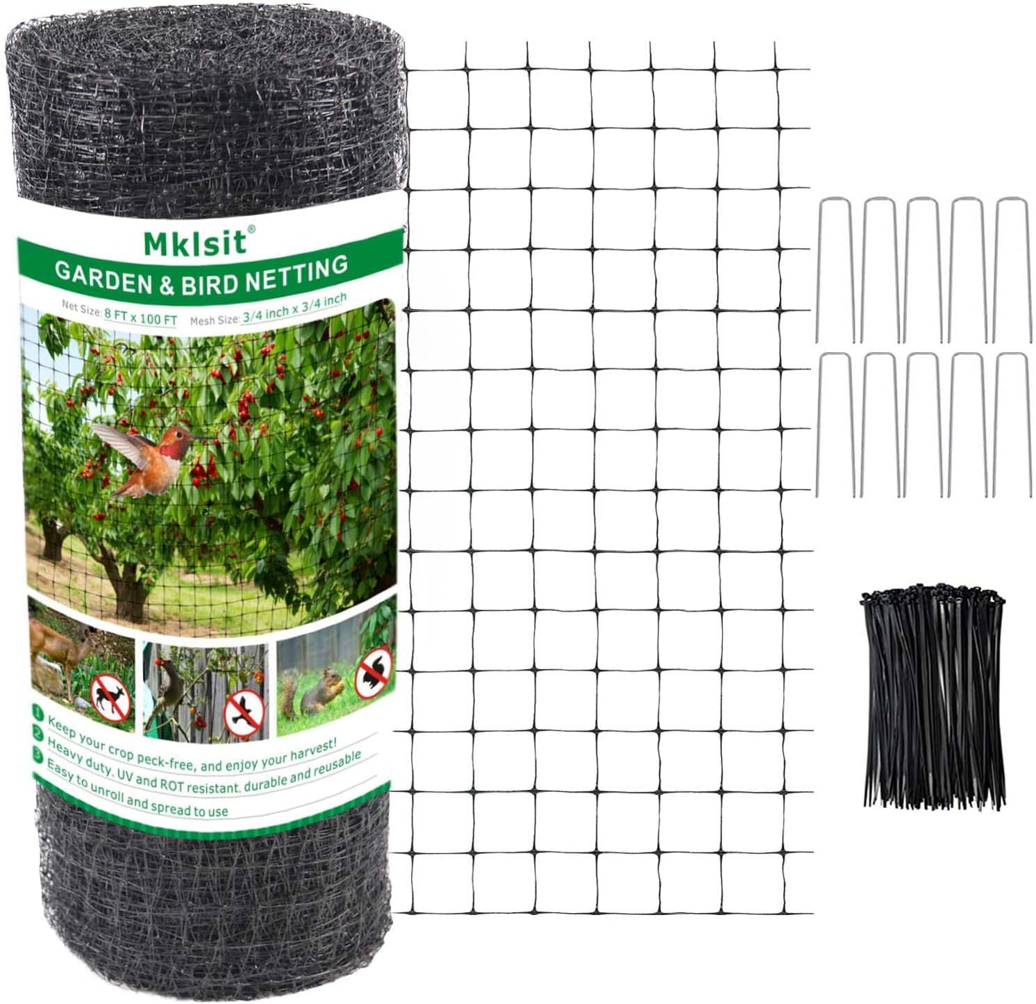 Mklsit Deer Netting Fence, 8ft x 100ft Bird Netting Heavy Duty Garden Netting for