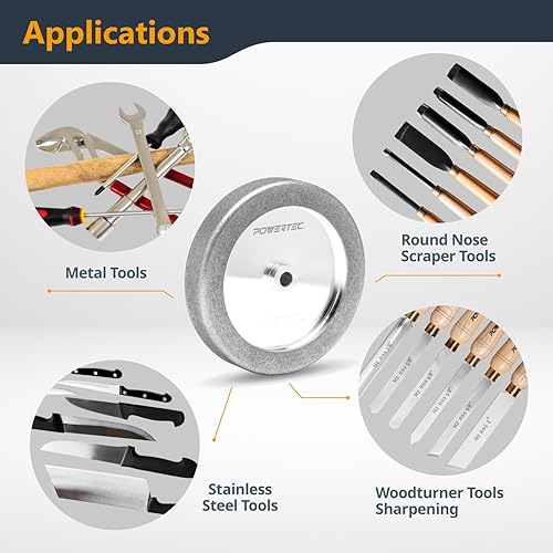 Miniatura 31 de POWERTEC Muela amoladora de banco de 8 pulgadas, grano 80, muela abrasiva de óxido de aluminio para amoladora de pedestal de banco, eje de 1 pulgada