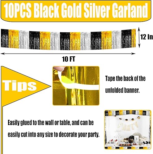 Miniatura 5 de Paquete de 10 guirnaldas de flecos metálicos de oropel de 10 pies para colgar en la pared, cortina de fondo para flotadores de desfile, despedida de