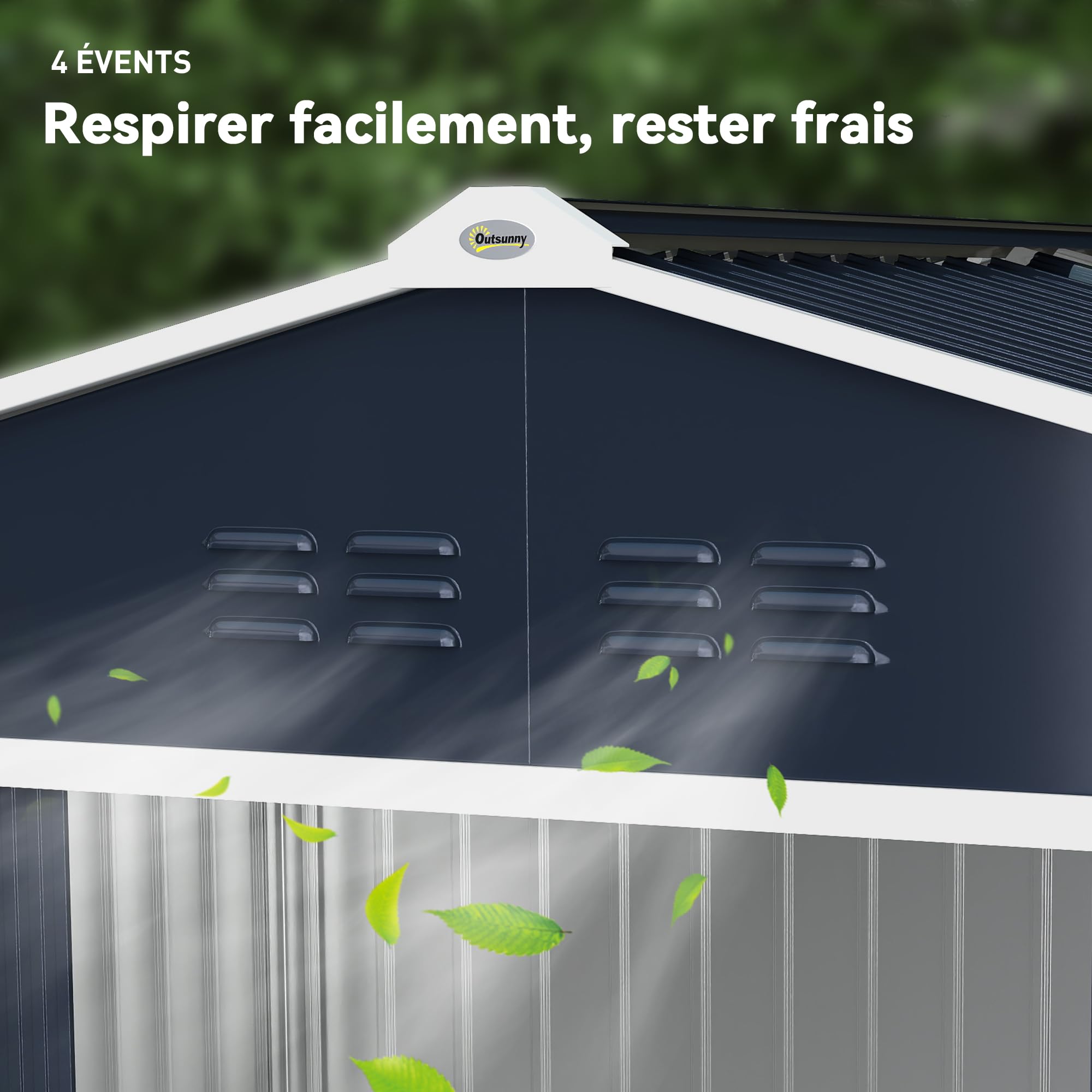 Outsunny Abri de Jardin en Acier galvanisé XXL 5,4 m² avec kit de Fondation 277x195x192cm, cabane de Jardin Toit en Fibre de Verre, cabanon Rangement Outils Portes coulissantes 4 aérations Gris foncé