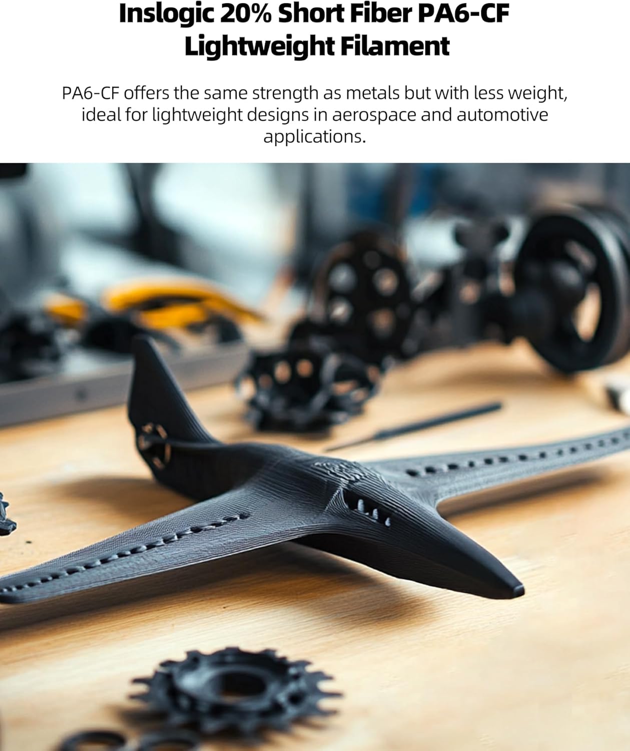 Inslogic Fiberon PA6-CF Carbon Fiber Nylon Filament 1.75mm Black 0.5kg Refill, Fiberon PA6-CF Nylon Warp Free 1.75mm 3D Printing Filament