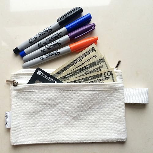 Miniatura 10 de bolsa de lona de 100% algodón, con cierre, bolsillo para maquillaje, celular, plumalapicera, 5 unidades, 16 onzas, Negro M